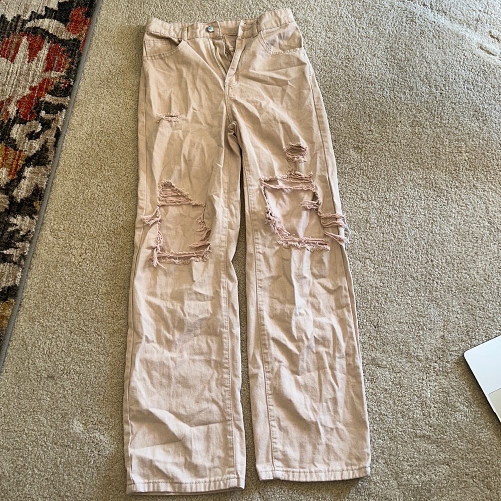 shein ripped tan jeans